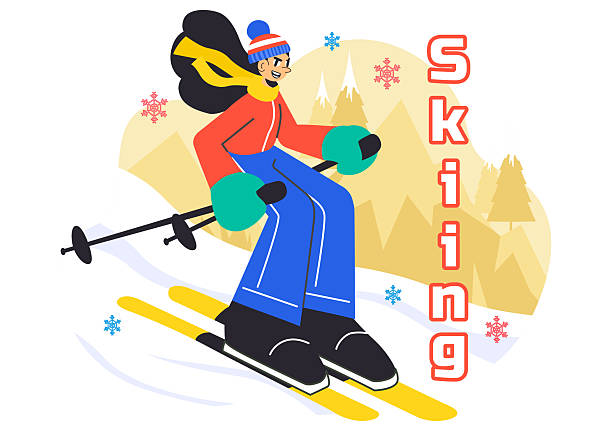 istock Skiing Vector Illustration Featuring Skiers Sliding Down a Snowy Mountain at a Ski Resort in Winter Sports Activities in a Flat Style Background 2217438222
