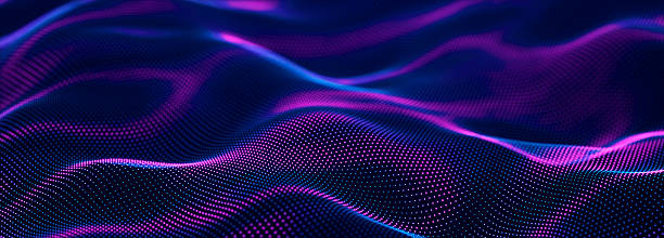 istock Particle stream. Purple background with many glowing particles. Information technology background. 3d rendering. 2217445436