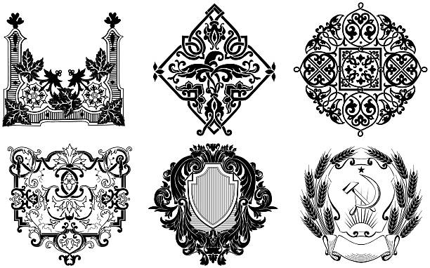 Set of decorative ornaments. Elegant, decorative, and antique style. Perfect for classic, vintage, and ornate decor themes. Vintage art illustration, vector.