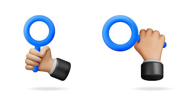 istock Man hand holding blue magnifying glass on white background. Financial analysis and business research for growth strategy. 3d vector illustration. 2217457345