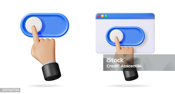 Hand Switching On Toggle Button In Computer Window User Interface On ...