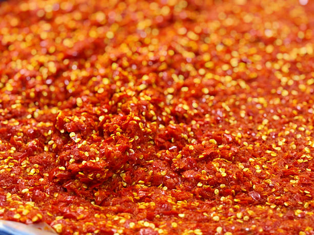 close up of spicy chili sauce as a background. macro. macro