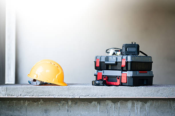 Construction equipment setup job site tools industrial close-up enhancing work efficiency