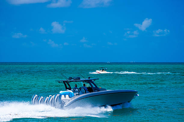 Miami Beach, FL, USA - May 25, 2025: Midnight Express luxury boat in Miami Haulover Inlet