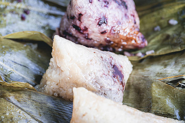 Zongzi in a plate on the table macrophotography
