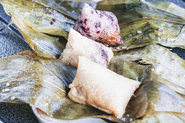 Zongzi in a plate on the table macrophotography