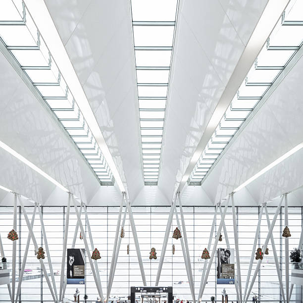 White airy hall with lots of glass - Ferenc Liszt International Airport, Hungary - December 22 2014