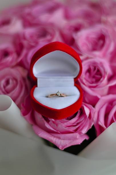 istock Pink roses and wedding ring 2217476289