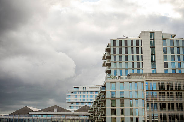 City views of modern residential and commercial buildings in Hamburg's Hafen City.