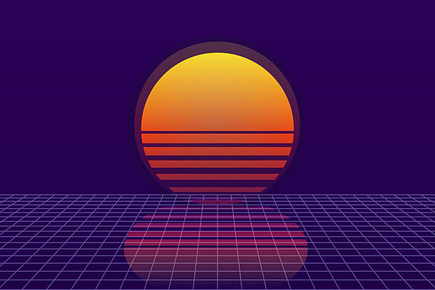 istock Retro vaporwave sun futuristic sunrise. Cyberpunk geometric planet. Synthwave vintage. Sun circle retrowave abstract. Vector illustration 2217484356