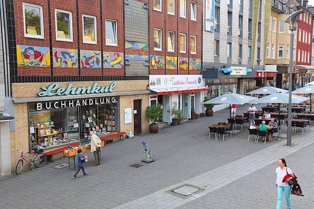People visit Rathausplatz main square in downtown Witten, Germany. Witten is a large town in North-Rhine Westphalia.