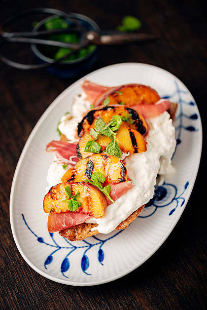 Peaches with Buratta and Prosciutto