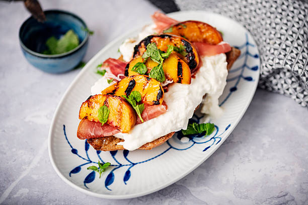 Peaches with Buratta and Prosciutto