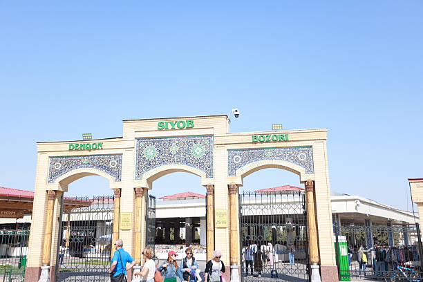 Samarkand, Uzbekistan October 1 2024: the entrance of Siyob bazaar.. Siyob bazaar or so called Siab bazaar is the biggest bazaar in Samarkand.