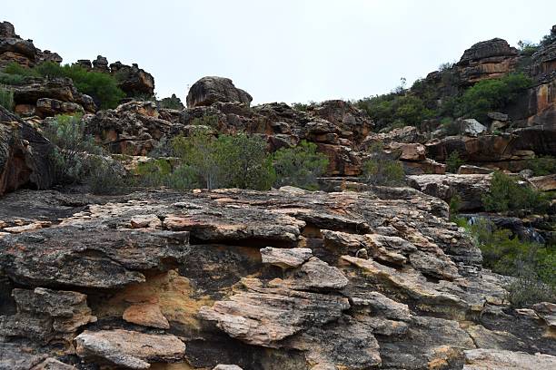 istock Expansive view of Pakhuis pass mountain landscape featuring rugged cliffs, rocky formations, and dense green vegetation 2217494972