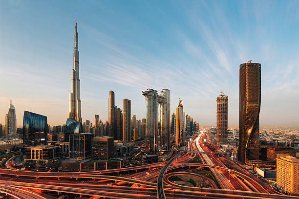 istock Aerial view of Dubai skyline at sunset 2217498324
