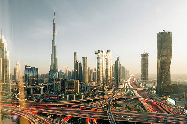 istock Aerial view of Dubai skyline at sunset 2217498327