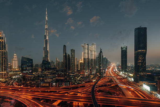 istock Aerial view of Dubai skyline at sunset 2217498390