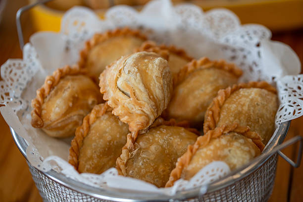 Curry puffs on a steel basket