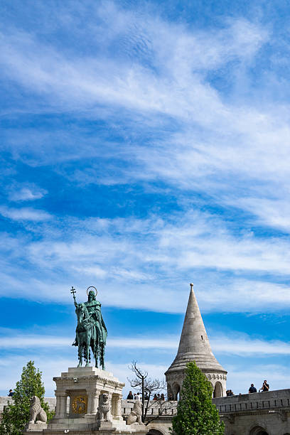 Fishermen's Bastion in Budapest.  This shows the bronze statue of St Stephen, completed in 1906.