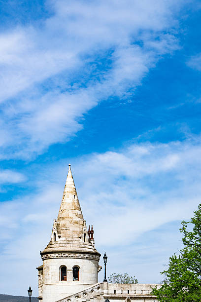 Fishermen's Bastion in Budapest. Close up of architectural features around the square in Buda.