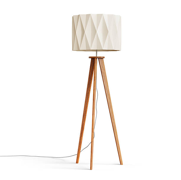 istock Wooden tripod floor lamp isolated on white background. Clipping path included. 3D render. 2217518369