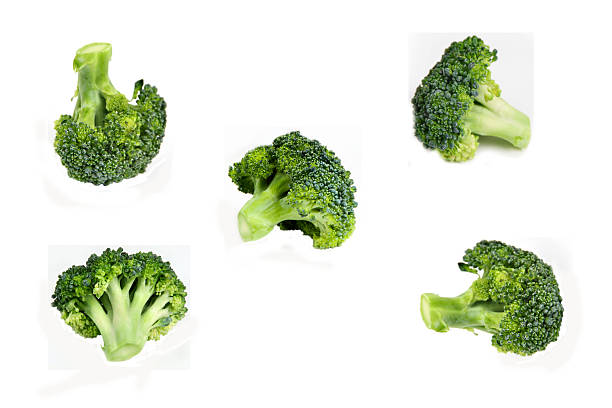 istock Collage of fresh broccoli on white background 2217527049