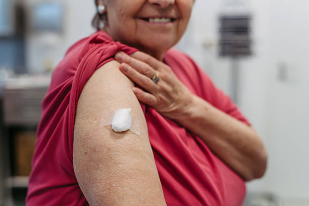 istock Close up of elderly patient after vaccination. 2217546862