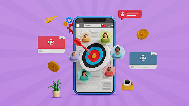 istock Target audience, targeted ads strategy, marketing segmentation, customer acquisition, online campaign, customer centric strategies concept. 3D mobile with dartboard and target customers 2217552675