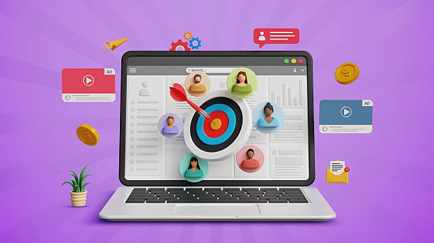 istock Target audience, targeted ads strategy, marketing segmentation, customer acquisition, online campaign, customer centric strategies concept. 3D laptop with dartboard and target customers 2217552676