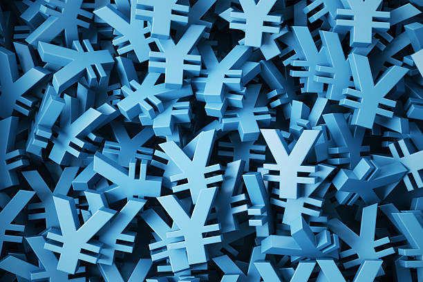 istock Blue Color Yen Symbols Stacks on Background 2217572587