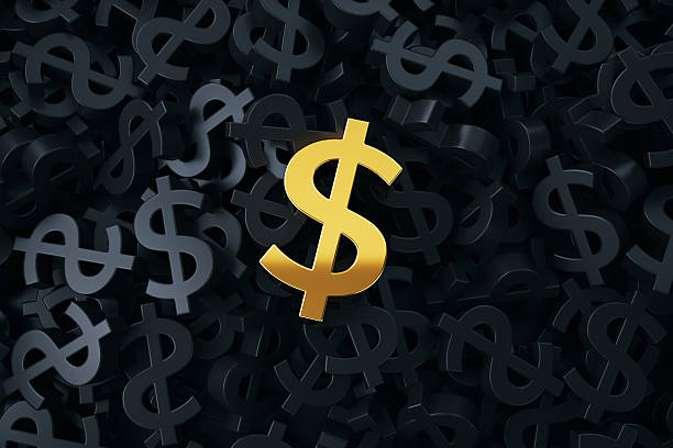 istock Golden Single Dollar Symbol on a Stack of  Black Colored Dollar Symbols. 2217572645