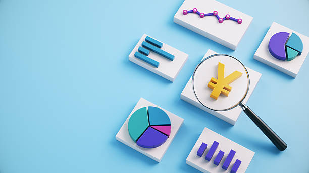 istock Magnifying Glass Over Yen Sign and 3D Statistics Data Analysis Chart Graphic on Blue Background 2217572793