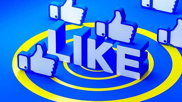 White chat bubble with like symbol on blue background. Horizontal composition with copy space.