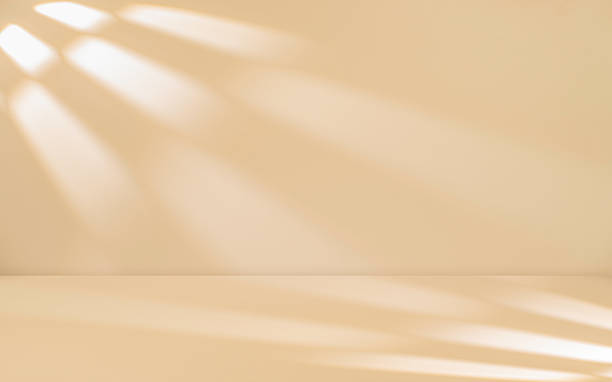 istock Shadow light window overlay beige wall room studio interior background and floor well display product backdrop background 2217583094