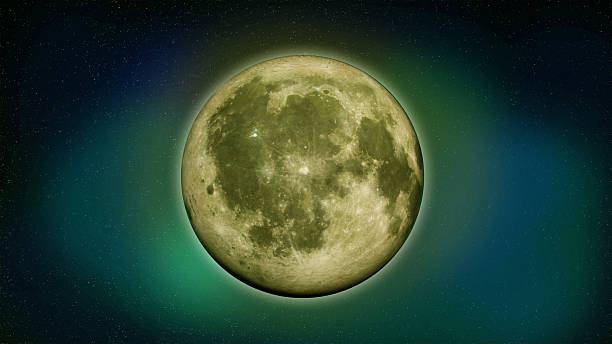 istock Fantastical Green-Yellow Moon: Cosmic Nebula Art 2217583269