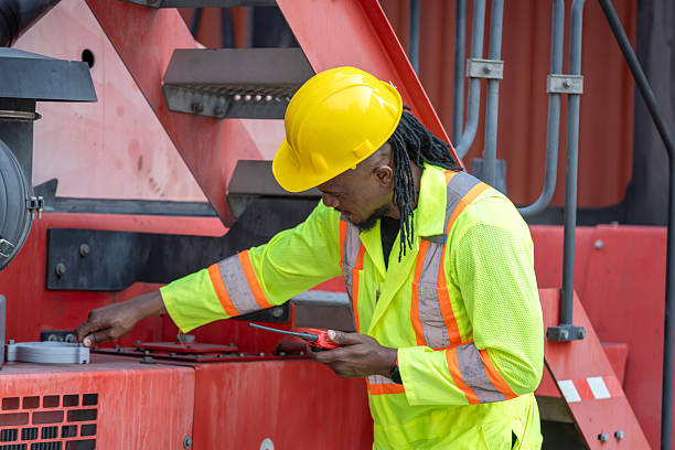 istock Worker Man in Hard Hat Working on Heavy Machinery, Professional Engineer on Site with Walkie-Talkie and Tools 2217585849