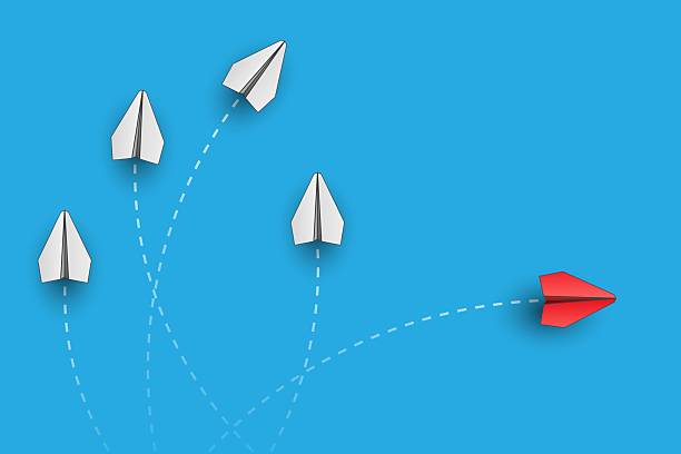 istock Leadership and individuality concept red flying airplane. Vector illustration 2217588030