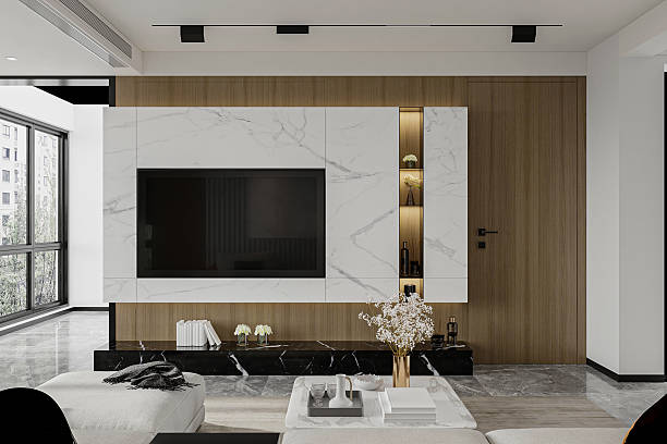 istock Modern Living Area: Plush Sofa, Marble Features, and a Contemporary Aesthetic 2217595162