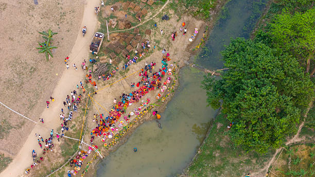 istock Village Drone Shot with Temple Chat Pooja Style 2217600032