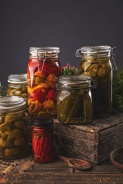 Jars of pickled vegetables