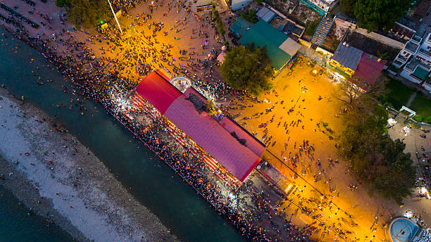 istock Triveni Ghat Arti Evening Drone View 2217601276