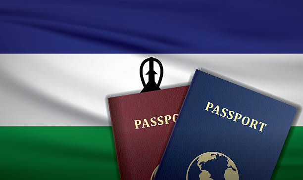 illustrations, cliparts, dessins animés et icônes de passeport du lesotho avec drapeau du lesotho fond - lesotho