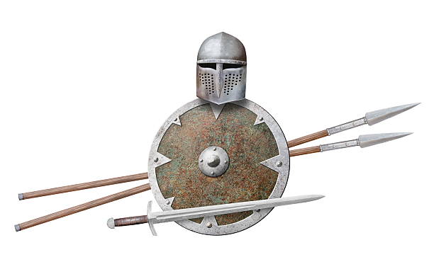 istock knight's helmet sword shield and two spears isolated on white 2217611562
