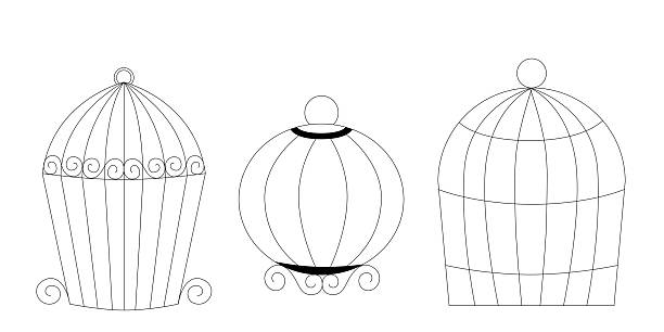 istock Hand drawn vector set of bird cages in doodle style simple metal cage sketch collection for home use line art illustration isolated vintage pet house. 2217614547