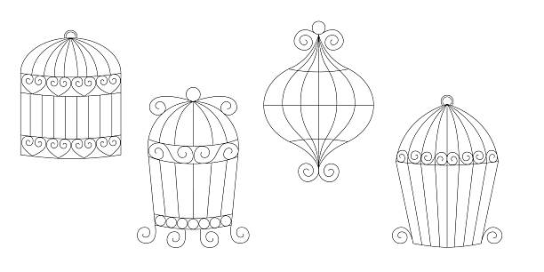 istock Hand drawn vector set of bird cages in doodle style simple metal cage sketch collection for home use line art illustration isolated vintage pet house. 2217614580