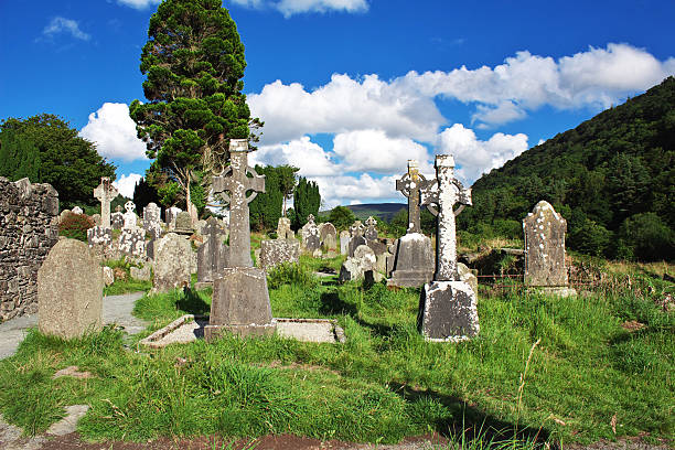 Glendalough, Ireland - 02 Aug 2013: The old cemetery in Glendalough Monastic Settlement, Ireland