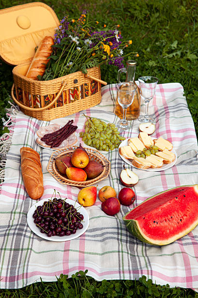 istock Colorful Summer Picnic with Fruit, Cheese, and Wine 2217625481