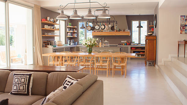 istock Interior Of Kitchen, Dining Area And Lounge Of Modern Open Plan Home 2217627009