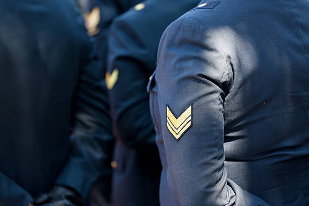 istock Blue military uniform with rank insignia 2217631943